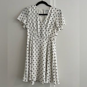 Express white mini dress with black polka dots